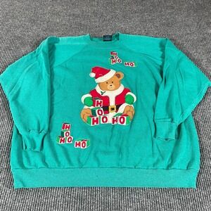 VTG MacGregor Sweatshirt Womens 3XL Green Ho Ho Ho‎ Teddy Bear Christmas Retro